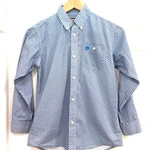 Wrangler Blue Geometric Button-Down Long Sleeve Shirt Boys Size Large